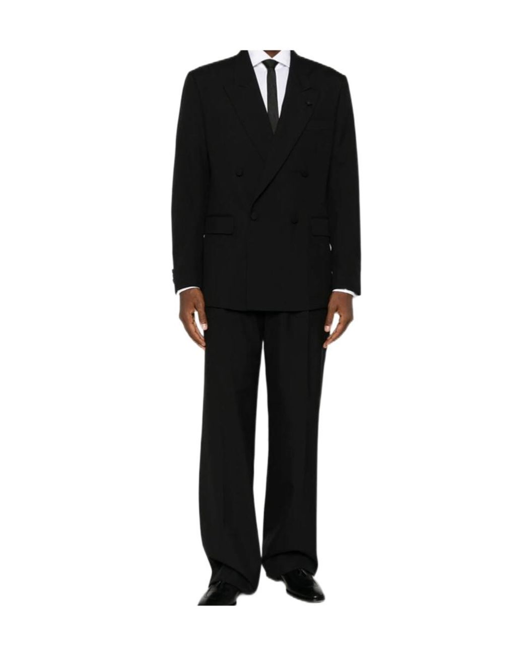 Lardini Black Double-Breasted Peak-Lapel Jacket for men