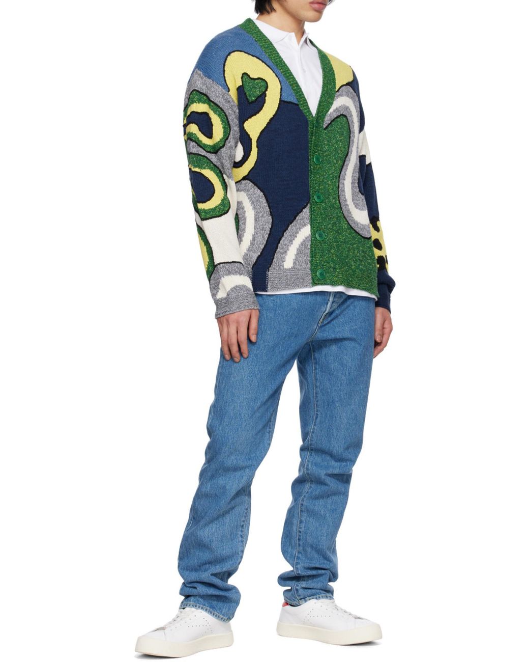 KENZO Green Graphic-Print Knit Cardigan for men