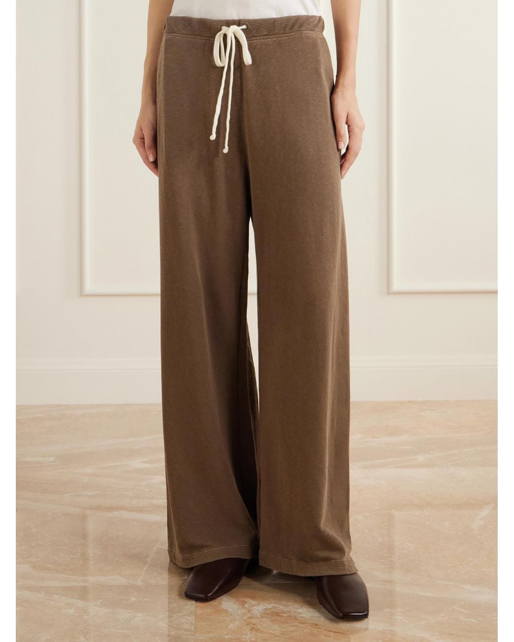 James Perse Brown Cotton-Terry Wide-Leg Track Pants