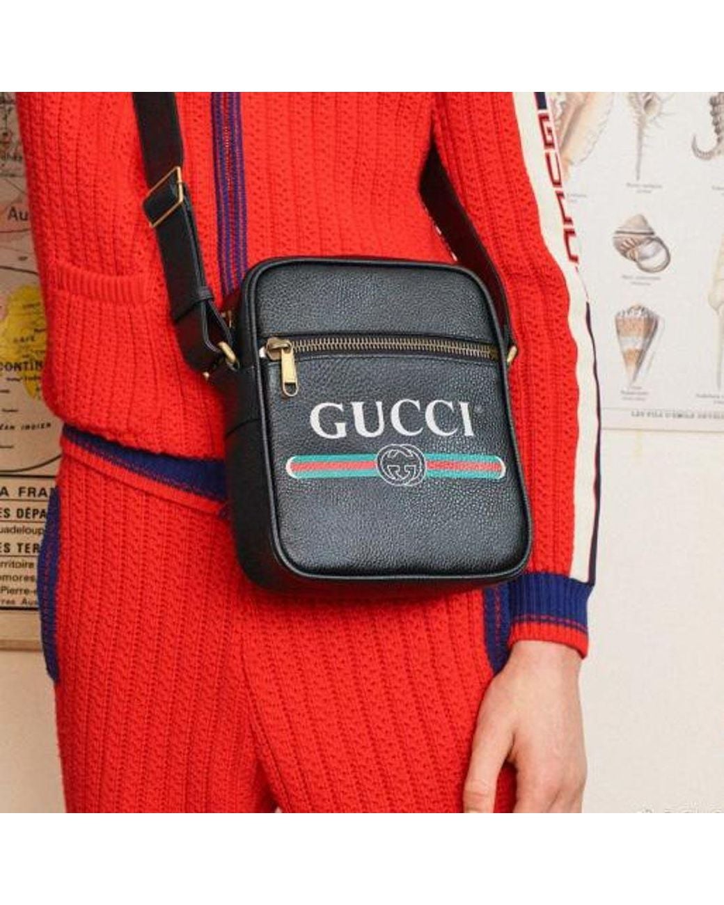 Gucci Gray Print Messenger Bag for men