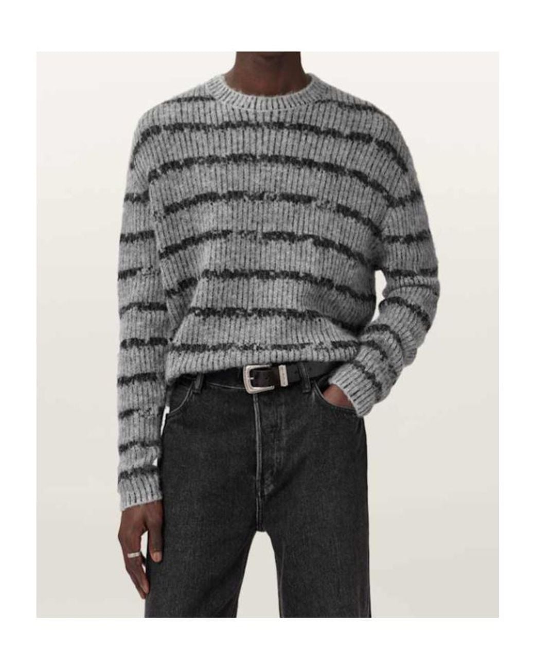AllSaints Gray Stripe Dissolved Sweater for men
