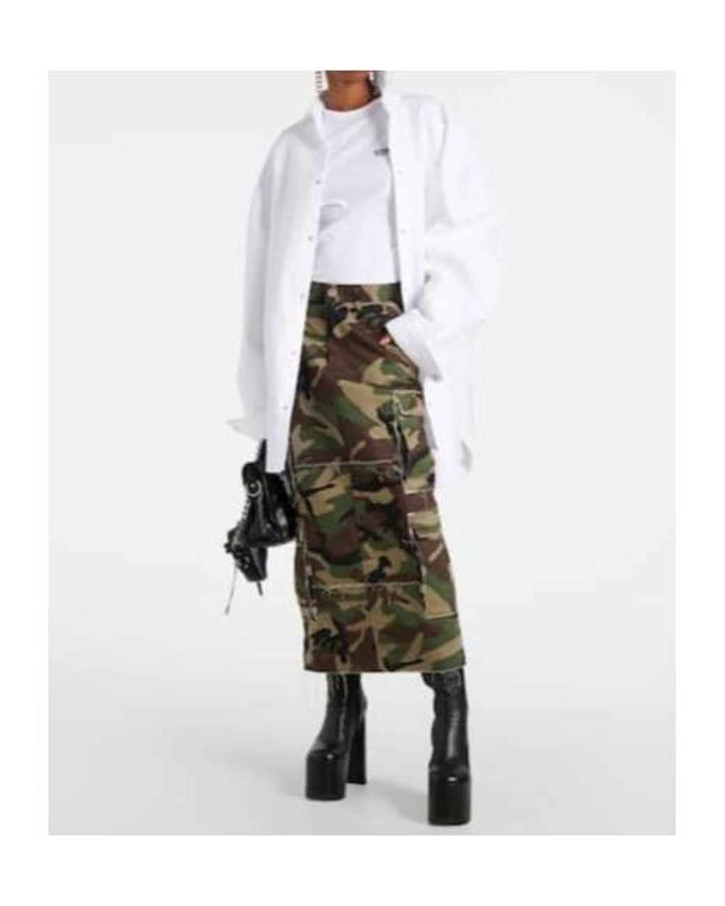 Vetements Green Camouflage Cotton Cargo Midi Skirt