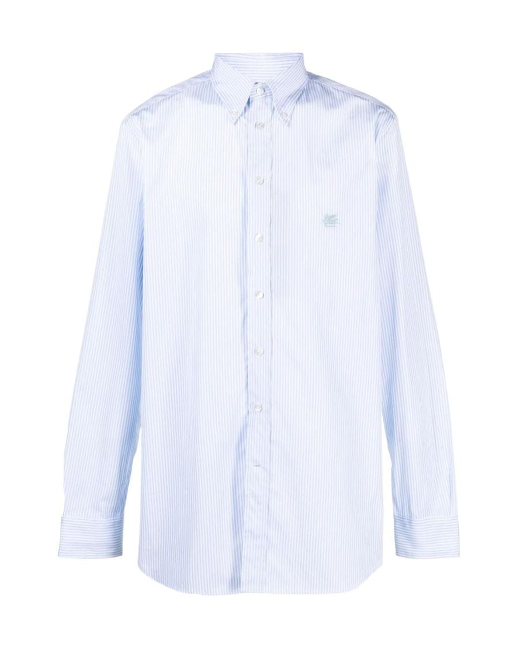 Etro White Embroidered-Logo Striped Shirt for men