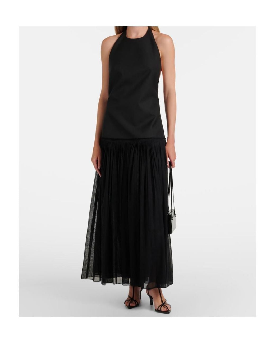 Rohe Black Pleated Wool-Blend Muslin Maxi Dress