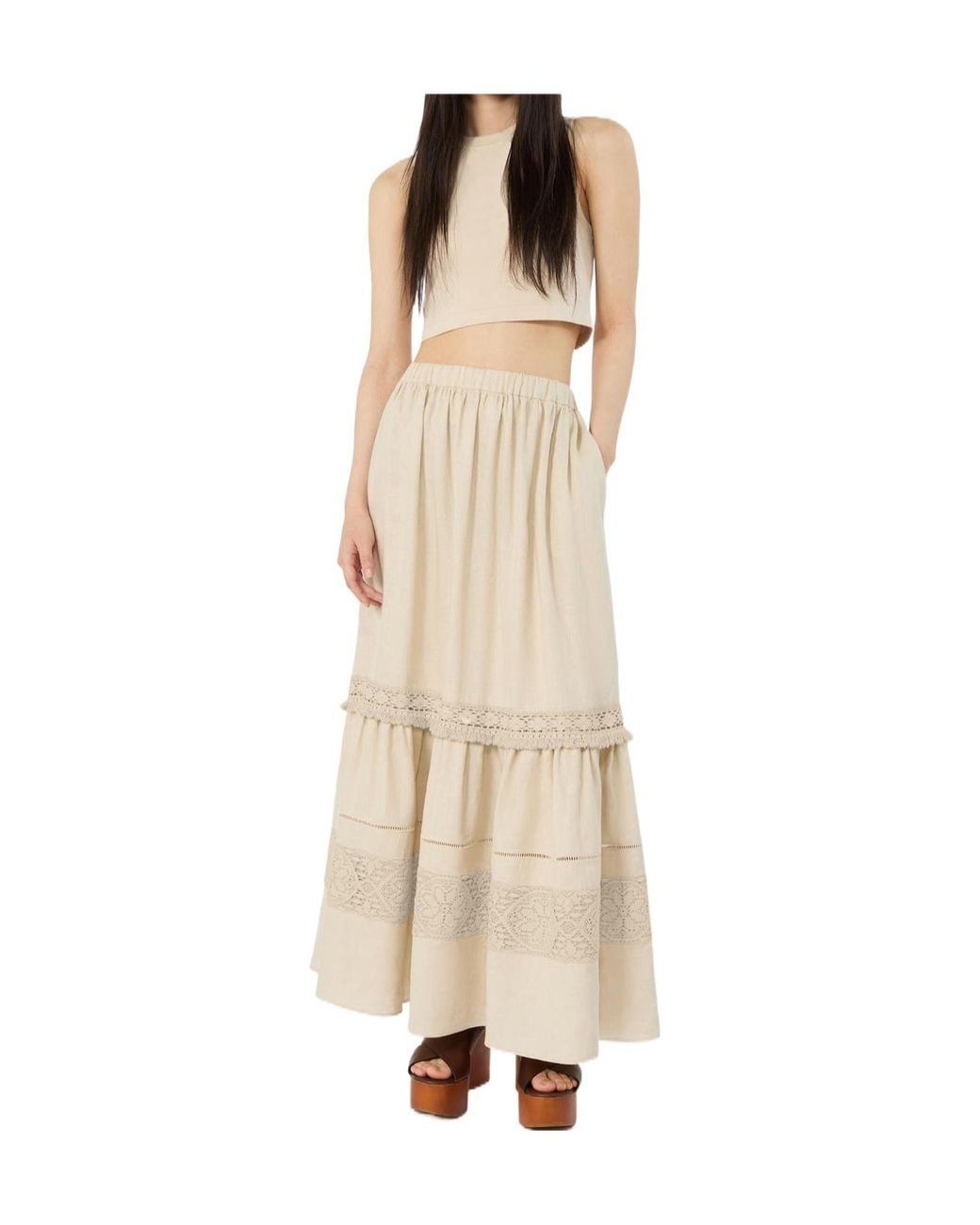 Weekend by Maxmara Natural Long Linen Fabric Skirt