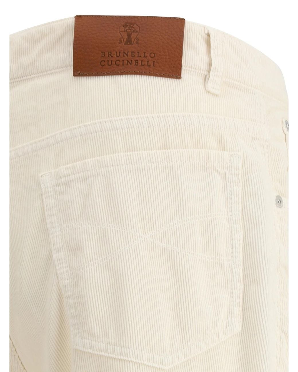 Brunello Cucinelli Natural Logo Patch Corduroy Pants for men
