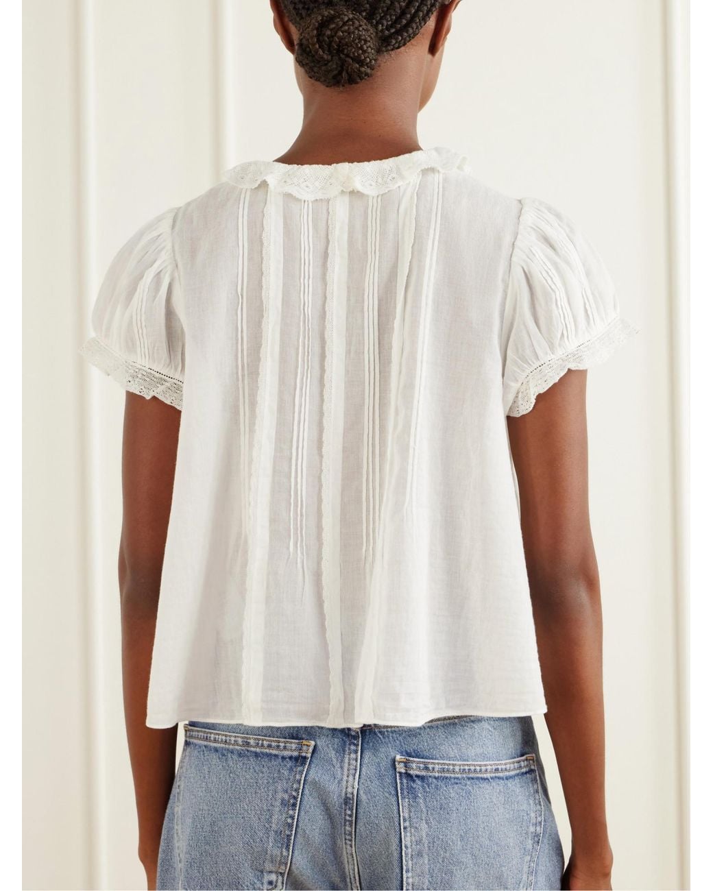 Doen White Lace-Trimmed Organic Cotton Blouse