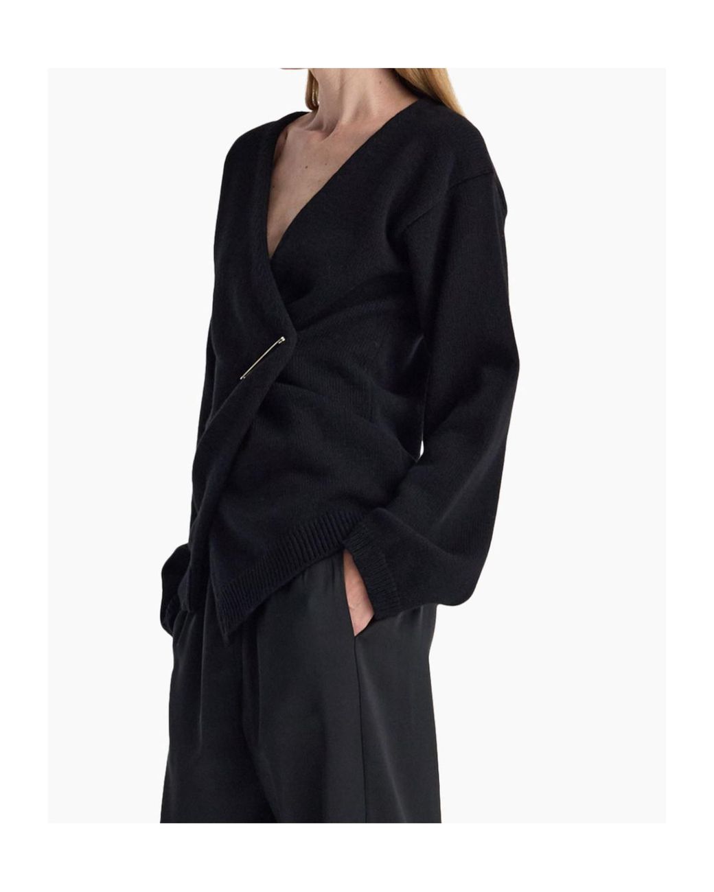 Rohe Black Off-Shoulder Wrap Cardigan