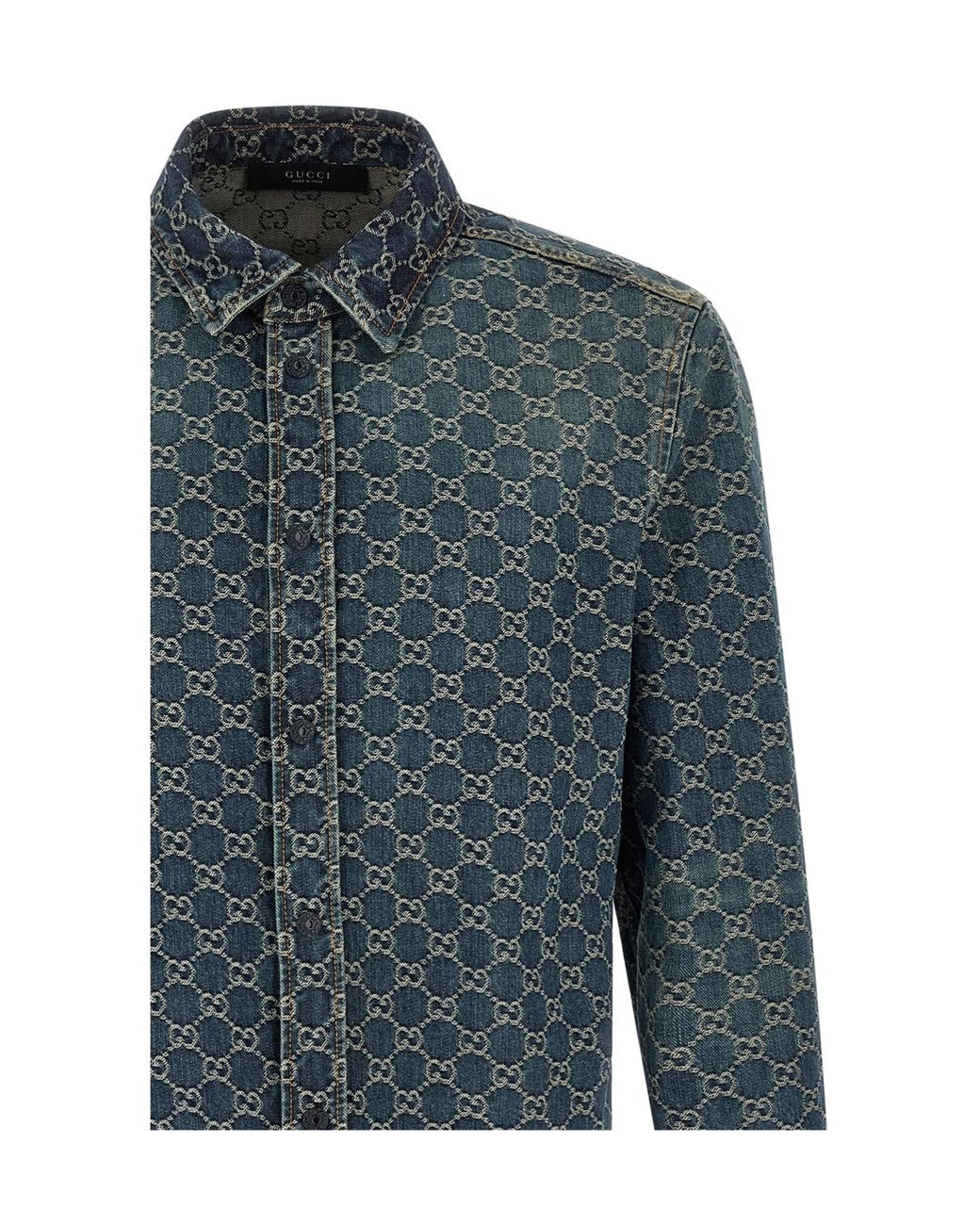 Gucci Blue Gg Denim Jacquard Shirt for men