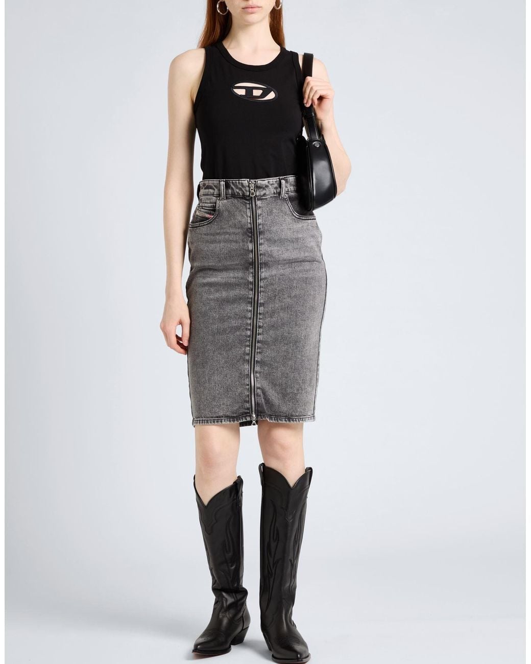 DIESEL Gray Colored Denim Midi Skirt