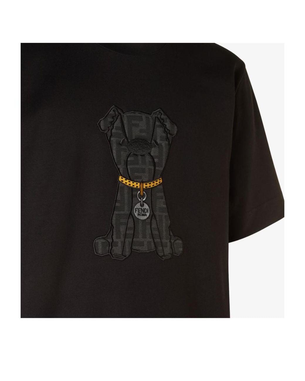 Fendi Black Logo Dog Crewneck T-Shirt for men