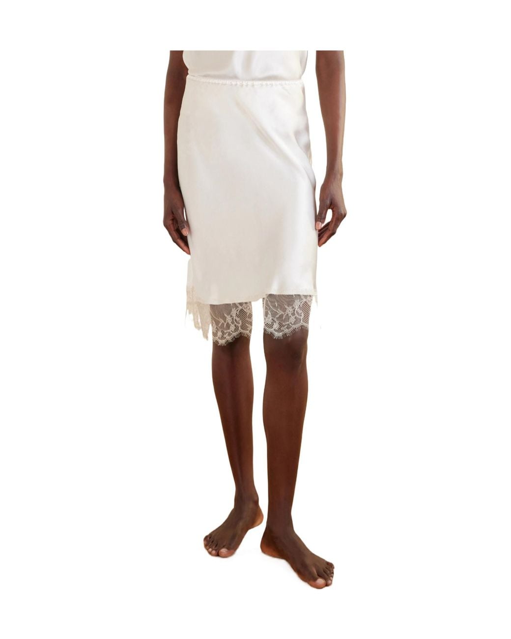 Carine Gilson White Lace-Trimmed Silk-Satin Midi Skirt