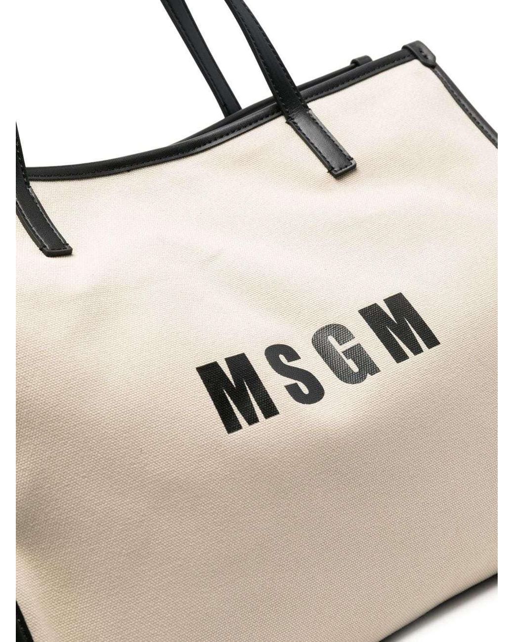 MSGM Natural Logo-Print Cotton-Blend Tote Bag