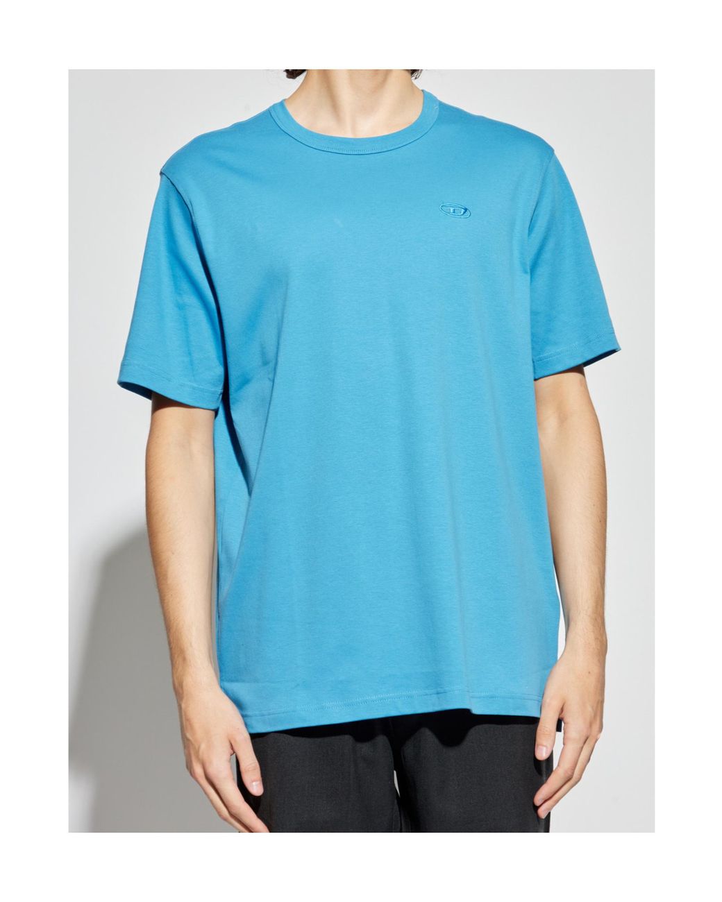 DIESEL Blue Oval-D Logo Embroidered Crewneck T-Shirt for men