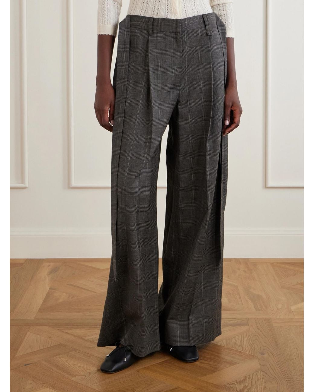 Simone Rocha Gray Checked Wool Wide-Leg Pants