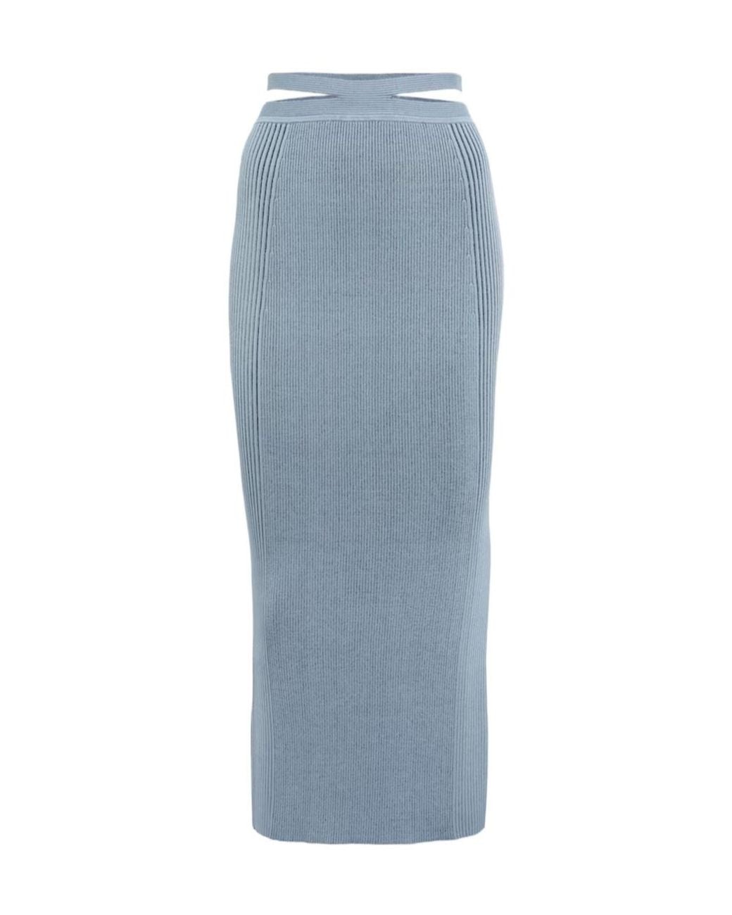 Jonathan Simkhai Blue Ribbed Knit Openwork Midi Skirt