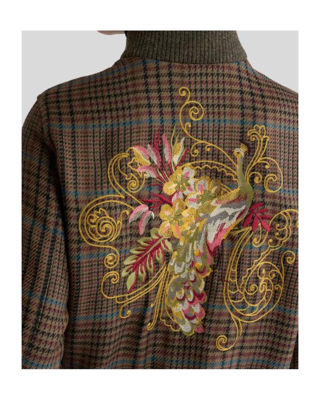 Etro Brown Checked Embroidered Bomber Jacket