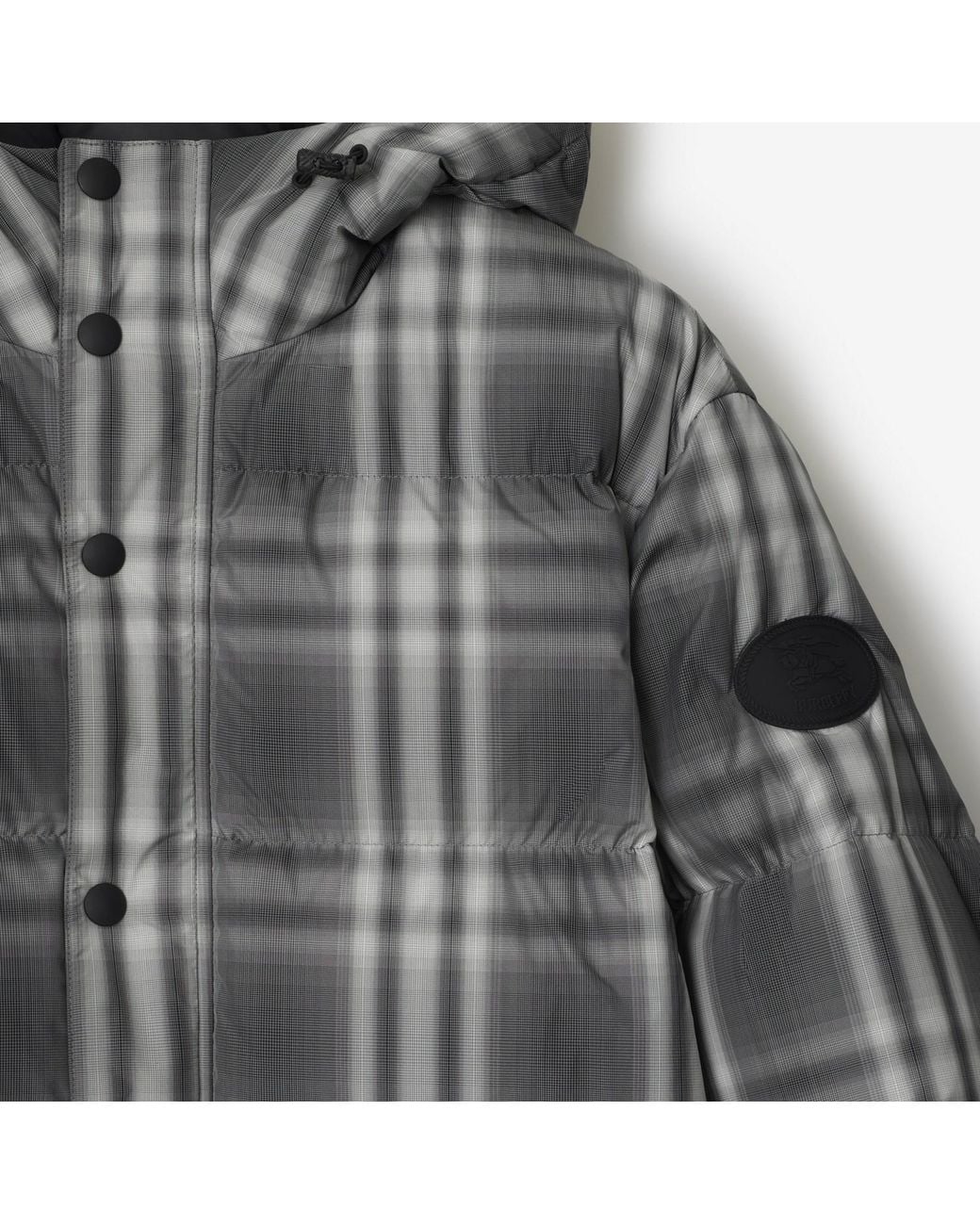 Burberry Gray Checked Hooded Puffer Jacket for men