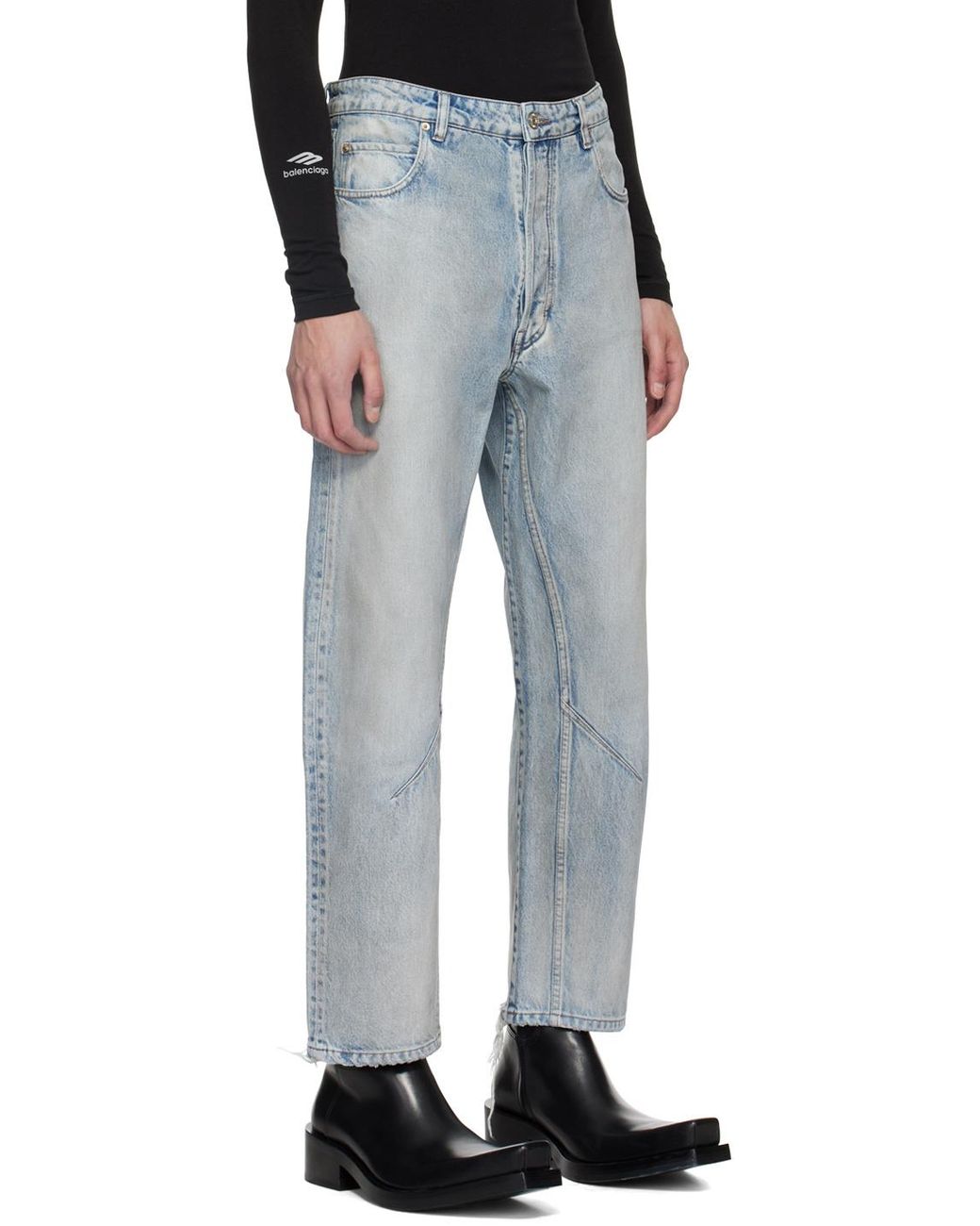 Balenciaga Gray Distressed Straight-Leg Jeans for men