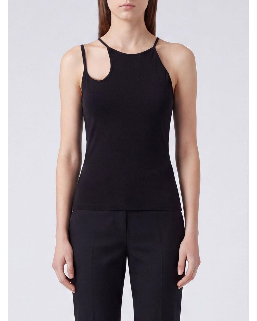 McQueen Black Mesh Asymmetric Tank Top