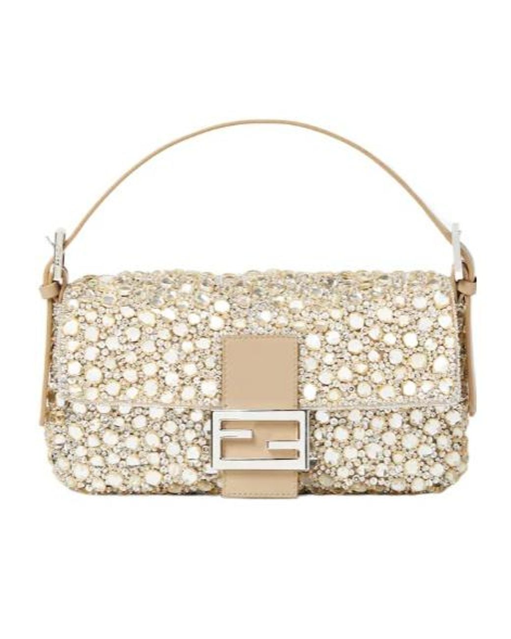 Fendi Metallic Baguette 26424 Bag Embroidered With Cabochon Crystals