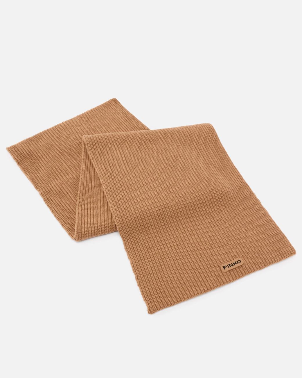 Pinko Brown Logo Patch Knitted Scarf