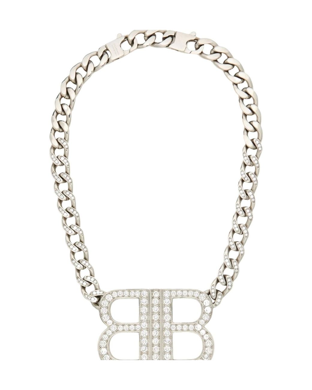 Balenciaga Metallic Crystal Pendant Necklace