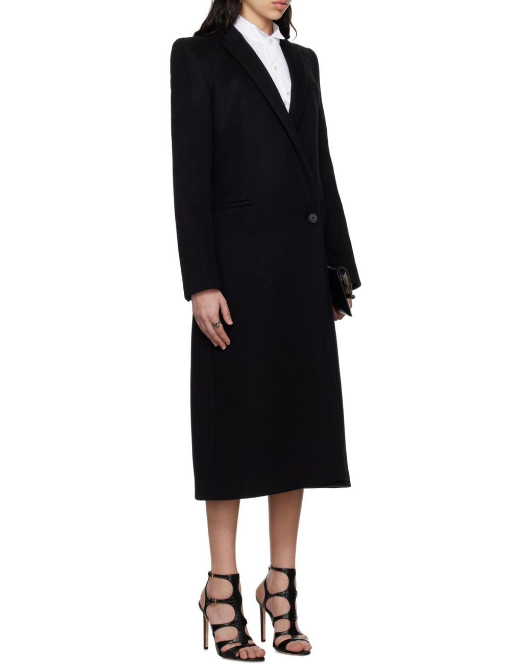 McQueen Black Stacked Shoulder Tailored Coat