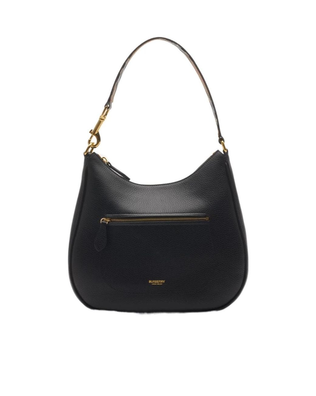 Burberry Black Logo Printed Checked-Strap Hobo Bag