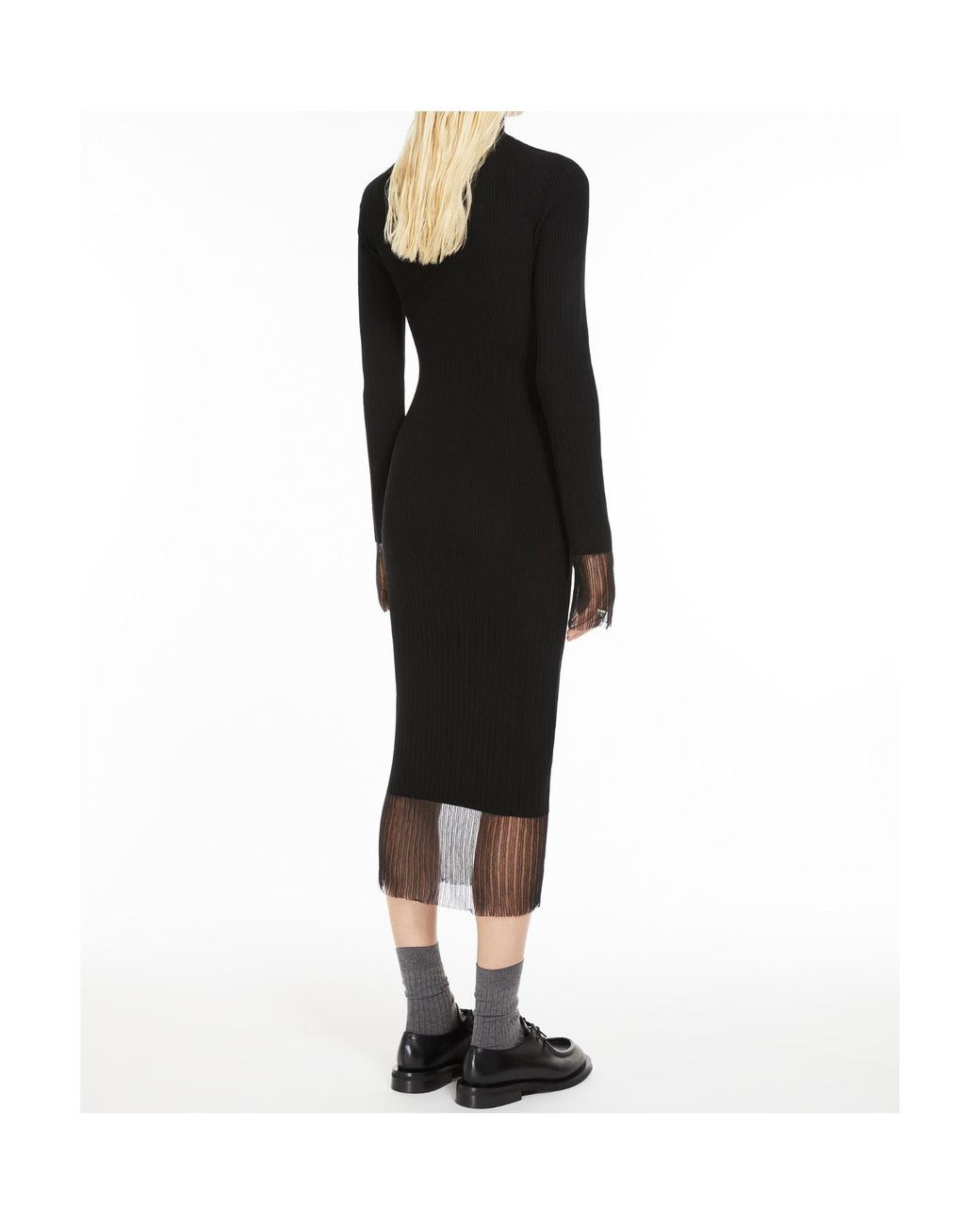 Sportmax Black Long-Sleeved Wool Dress