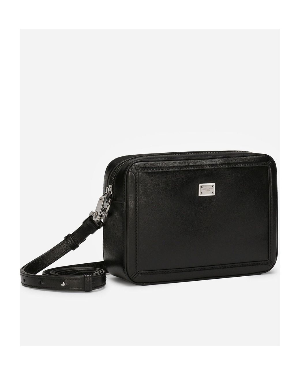 Dolce & Gabbana Black Logo Plaque Zipped Mini Messenger Bag for men