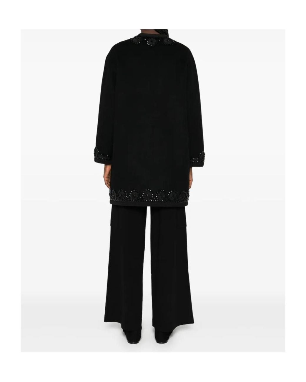 P.A.R.O.S.H. Black Floral-Embellished Coat
