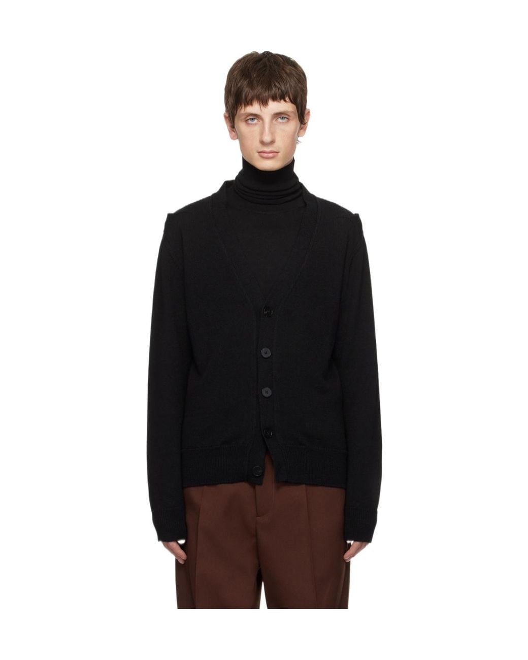 Jil Sander Black Openwork Long-Sleeve Knit Cardigan for men