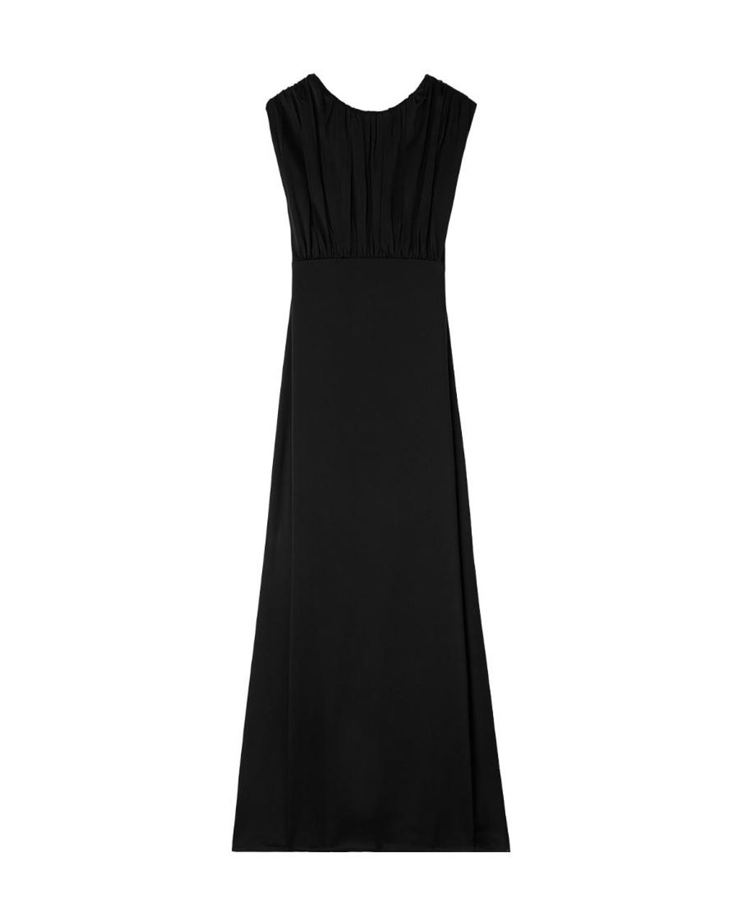 Jil Sander Black Gathered V-Back Sleeveless Gown