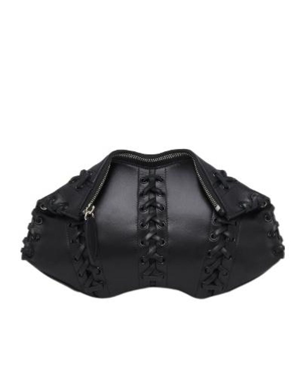 McQueen Black Manta Lace-Up Detailed Clutch Bag