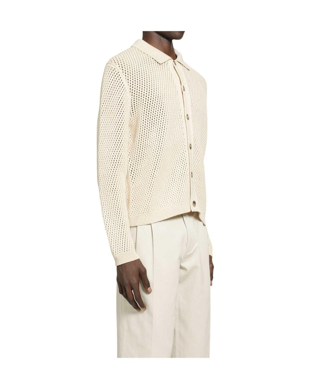 Prada Natural Open-Knit Collared Cardigan for men