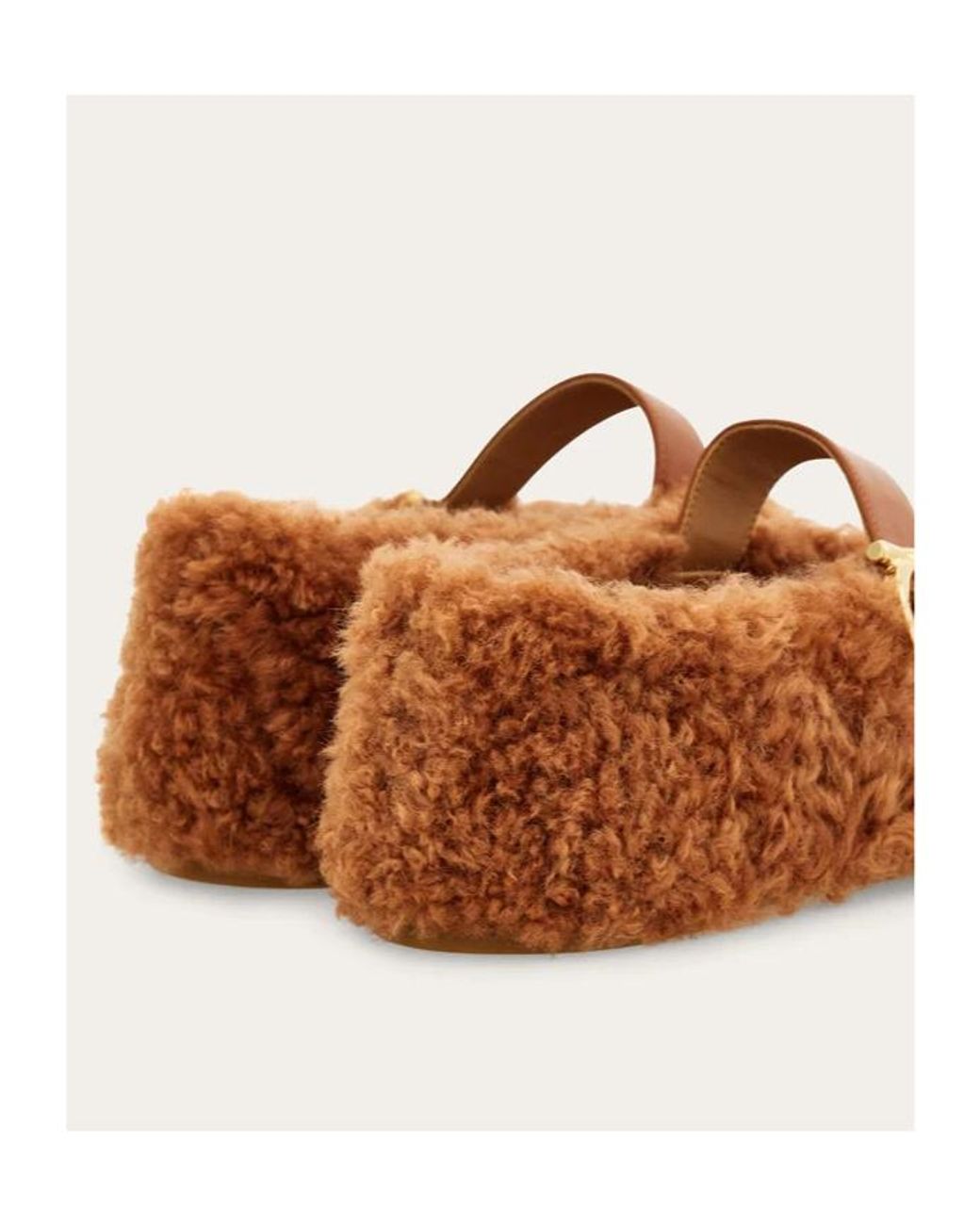 Ferragamo Brown Ferragamo Shearling Buckled Slip-On Ballet Flats