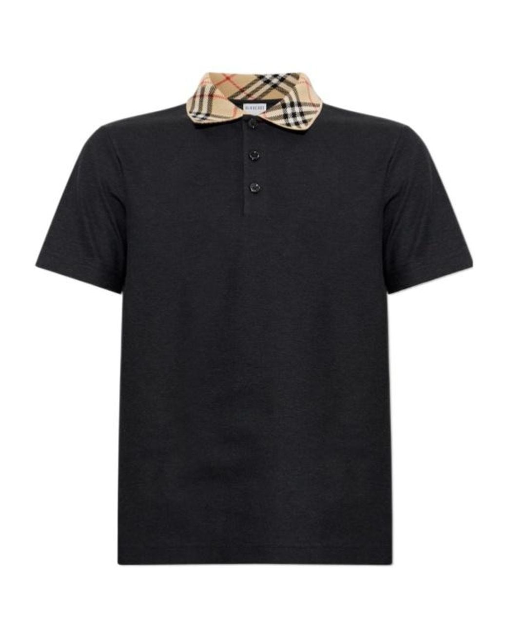 Burberry Black Check Collar Short Sleeved Polo Shirt for men