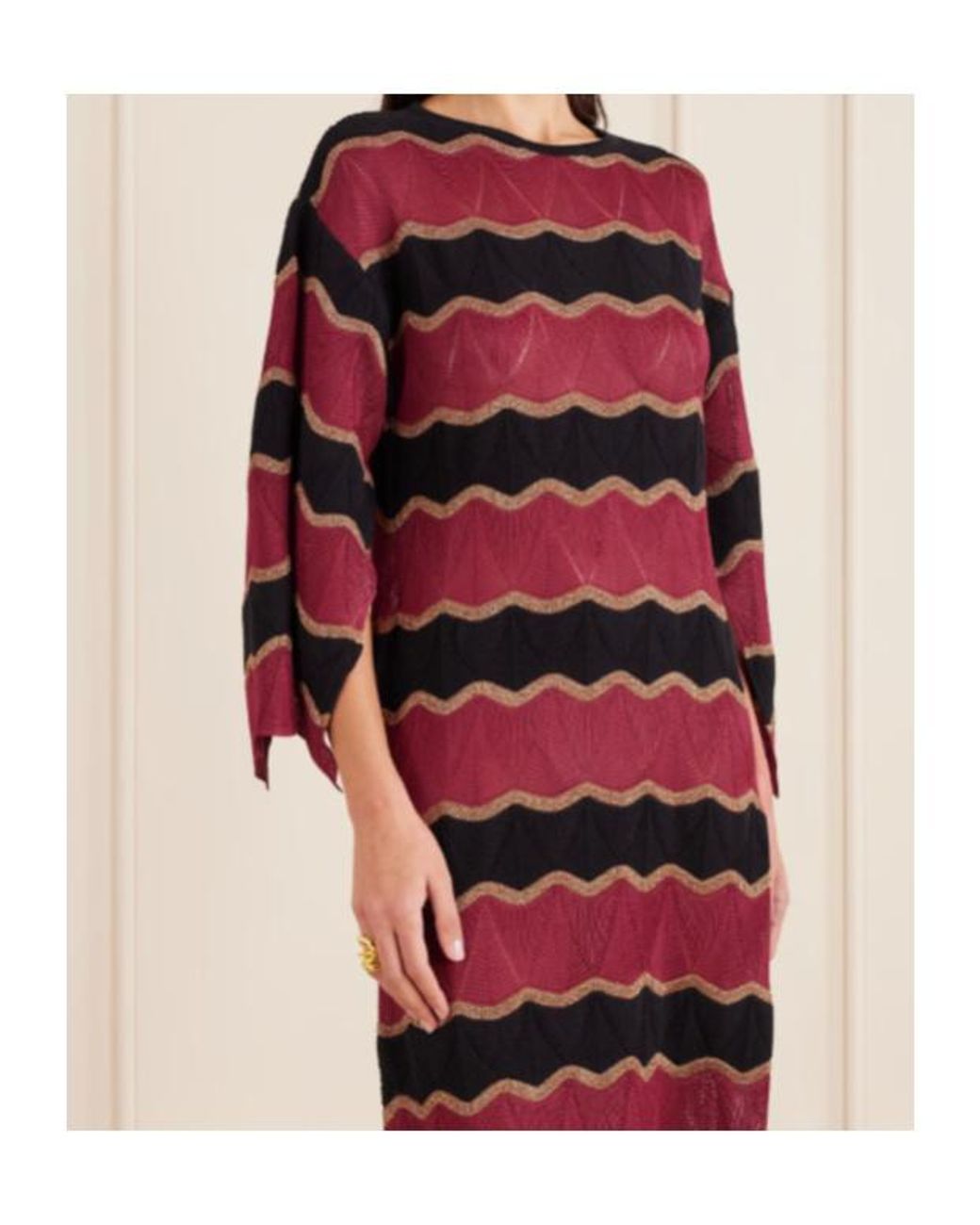LaDoubleJ Red Striped Cotton-Blend Midi Dress