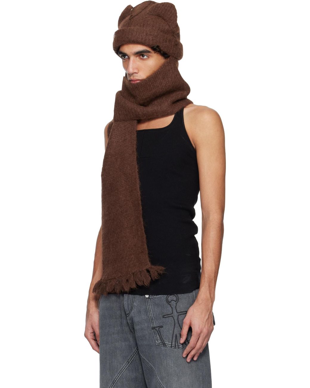 charlesjeffreyloverboy Brown Thick Ear Scarf And Hat for men
