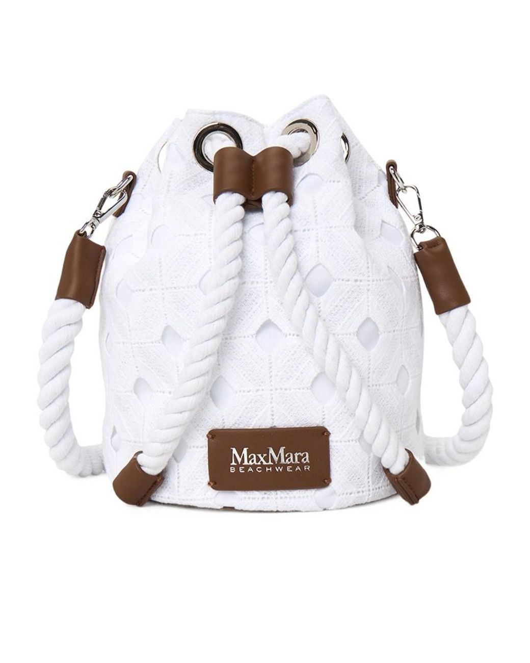 Max Mara White Rope-Detail Floral-Lace Bucket Bag