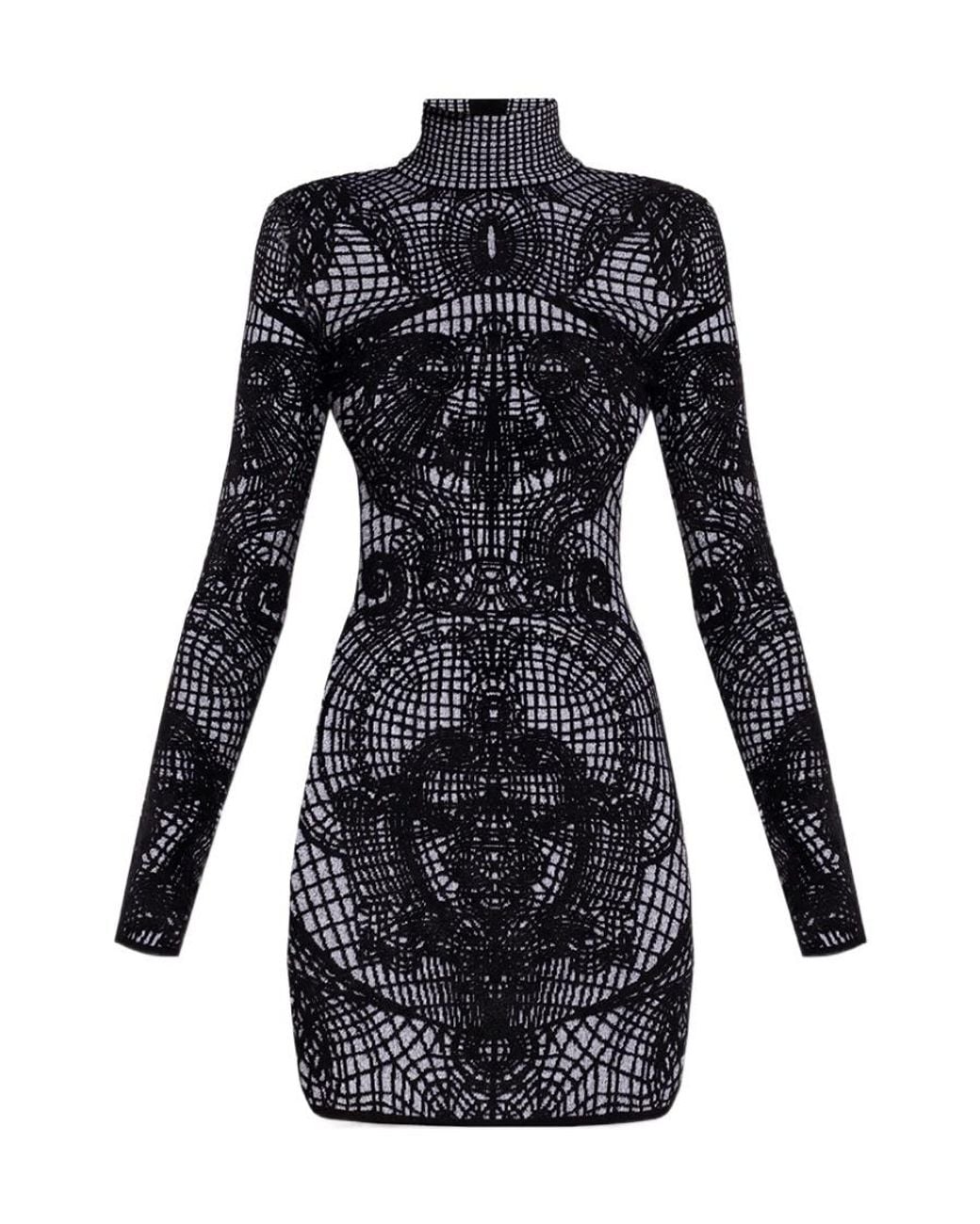 Balmain Black Printed Knitted Dress