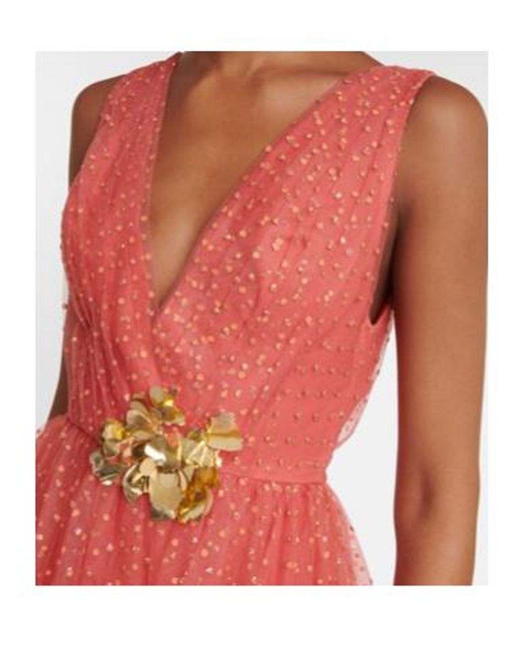 Monique Lhuillier Red Embellished Tulle Maxi Gown