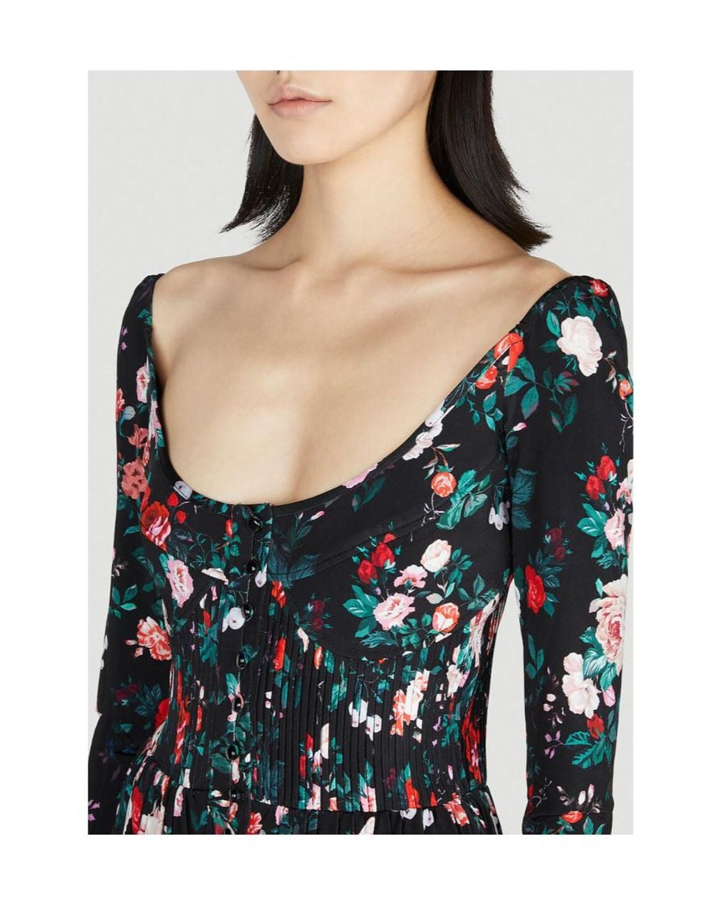 Rabanne Black Rose-Print Ruched Maxi Dress