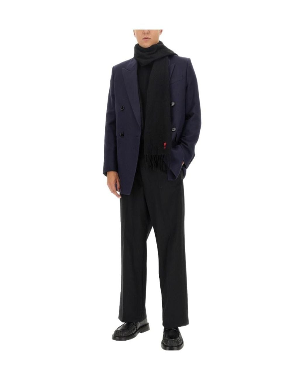 AMI Blue V-Neck Double-Breasted Tailored Blazer for men