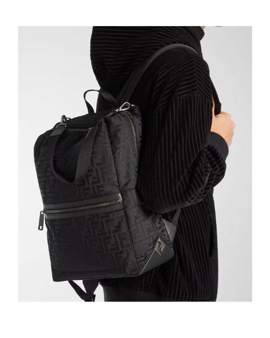 Fendi Black Lui Ff Jacquard Backpack for men