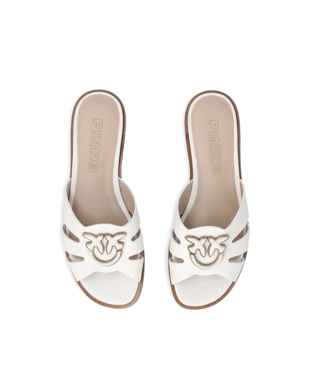 Pinko White Love Birds Cut-Out Flat Sandals