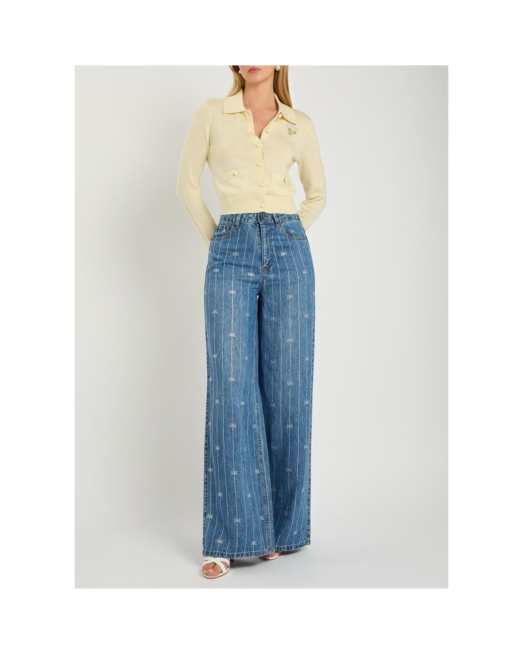 Self-Portrait Blue Mid-Rise Wide-Leg Jeans