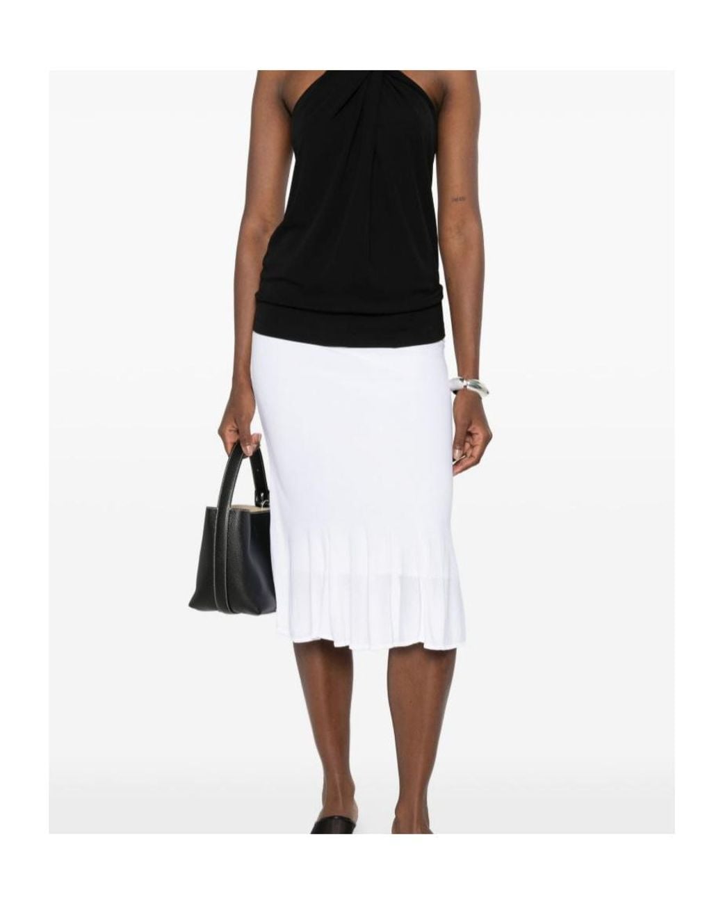Totême White Fluted-Hem Knitted Midi Skirt