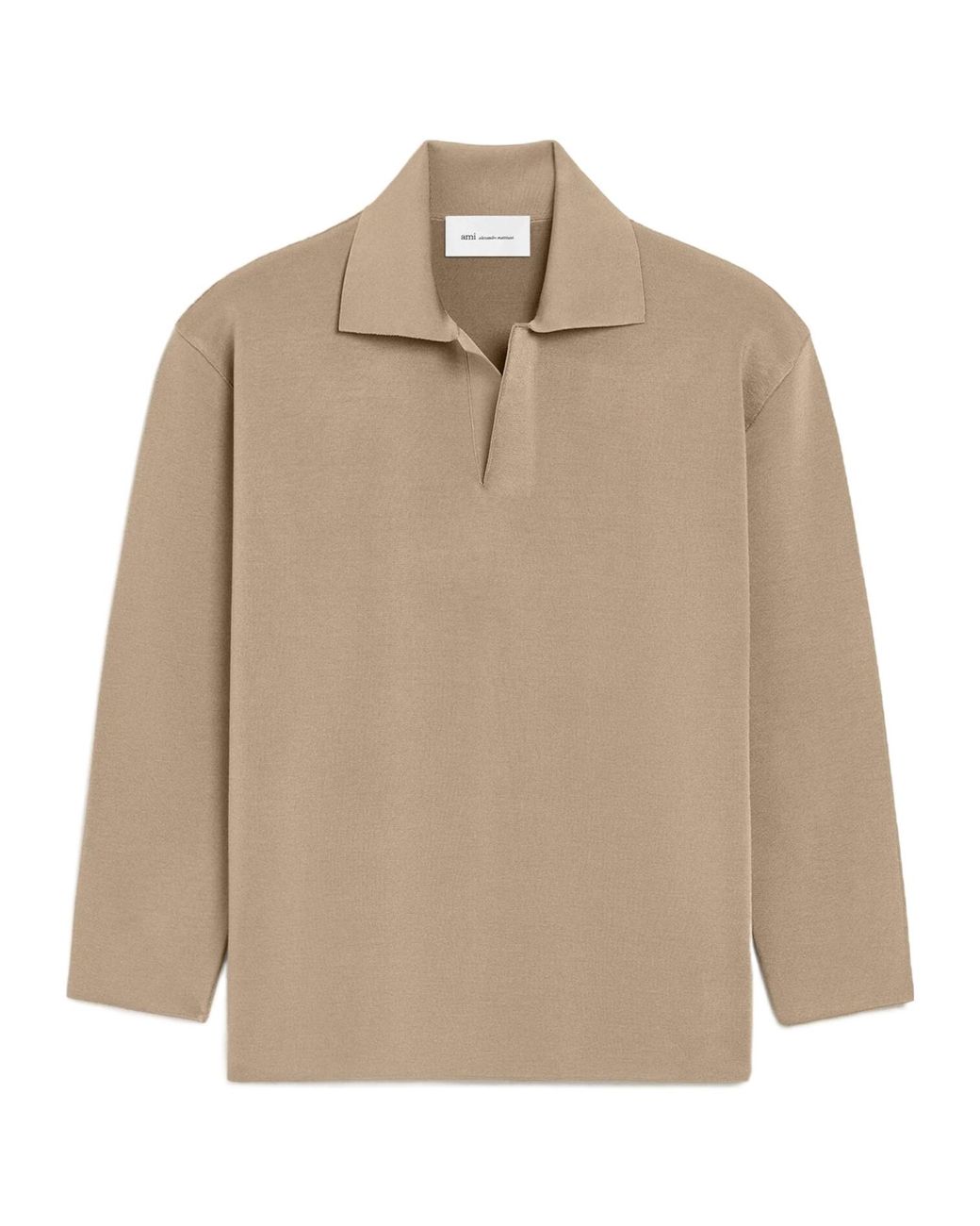 AMI Natural Long-Sleeve Polo-Collar Sweater for men